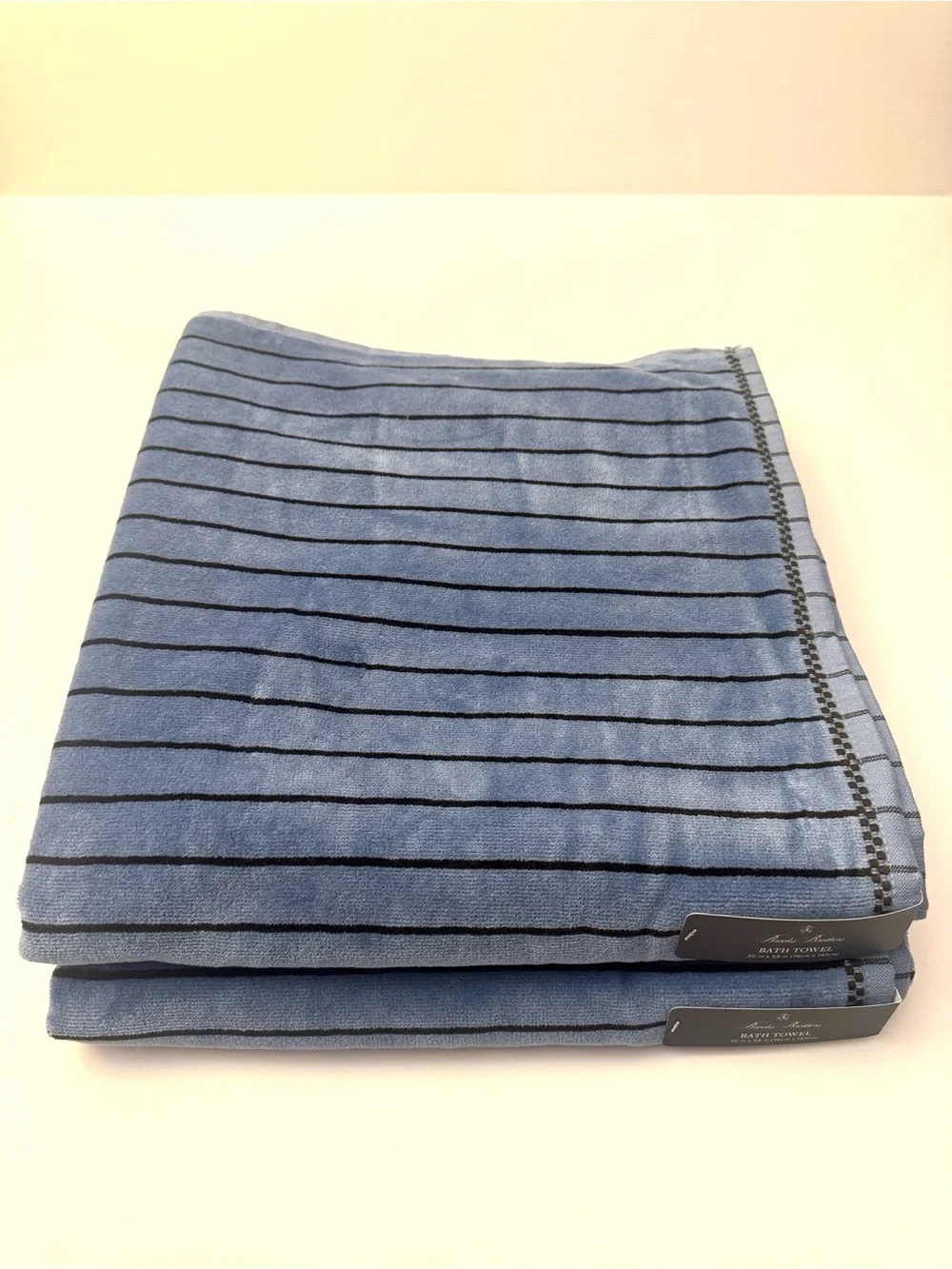 6pc BROOKS BROTHERS Cotton Velour Stripe Bath Towel Set - Blue/Brown